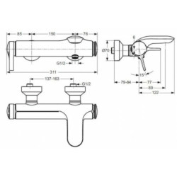 Vanová baterie Ideal Standard Melange bez sprchového setu 150 mm chrom A4271AA