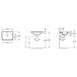 Zápustné umyvadlo Roca Carmen 60x45 cm otvor pro baterii uprostřed A3270A5000