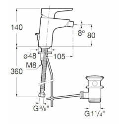 Bidetová baterie Roca Atlas s výpustí chrom A5A6090C00