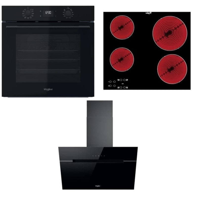 Akční set spotřebičů Whirlpool trouba OMK58CU1SB + varná deska AKT8090NE +  digestoř WHVP62FLTSK