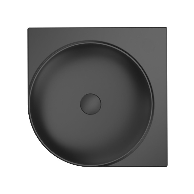 Umyvadlo Ravak Yard 45x45 cm černá mat bez otvoru pro baterii, bez přepadu XJX0D045000