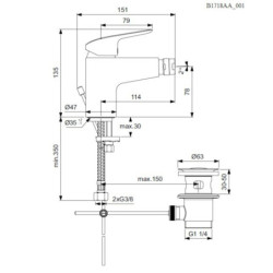Bidetová baterie Ideal Standard CeraFlex chrom B1718AA