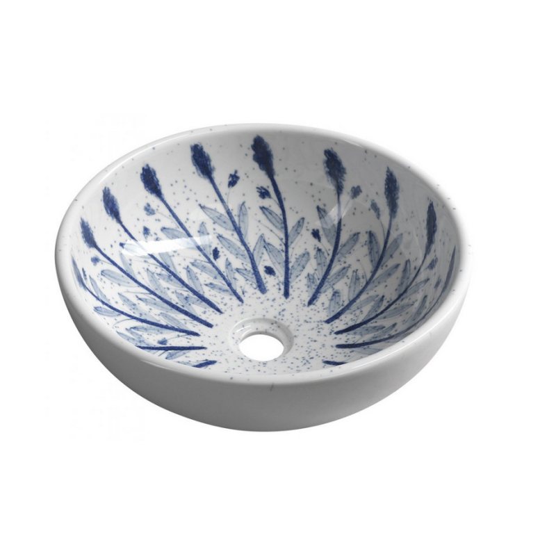 Sapho PRIORI keramické umyvadlo, průměr 41cm, bílá s modrým vzorem