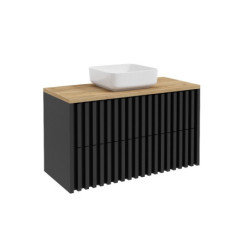 Koupelnová skříňka s dubovou deskou SAT Delano 100x56x46 cm černá mat DELANO100ZCDE