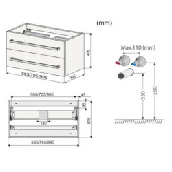 Koupelnová skříňka s umyvadlem Naturel Cube Way 100x40 cm bílá/wenge CUBE2100ZW
