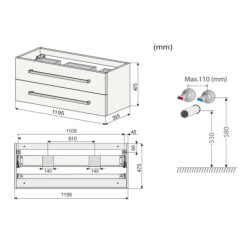 Koupelnová skříňka s dvojumyvadlem Naturel Cube Way 120x40 cm bílá/wenge CUBE2120ZW
