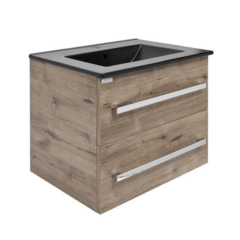 Koupelnová skříňka s černým umyvadlem SAT Cube Way 60x53x46 cm dub wellington mat CUBE46602DWMODC