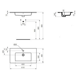 Nábytkové umyvadlo Ideal Standard Tempo 61x45,5 cm otvor pro baterii uprostřed E066801