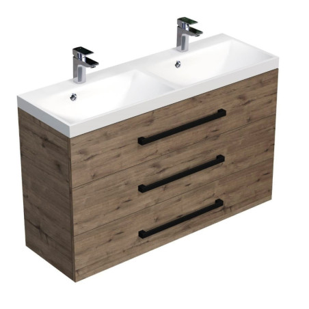 Koupelnová skříňka s černou úchytkou a umyvadlem SAT Cube Way 120x76,5x40 cm dub Wellington mat CUBE2C1203DW