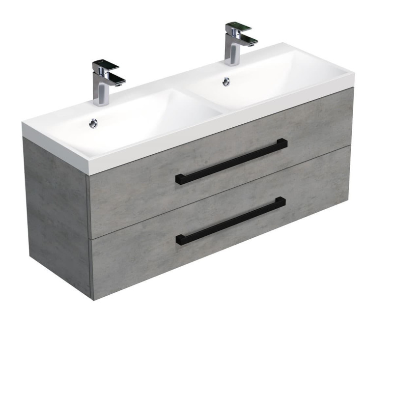Koupelnová skříňka s černou úchytkou a umyvadlem SAT Cube Way 120x53x40 cm beton mat CUBE2C120ZBE