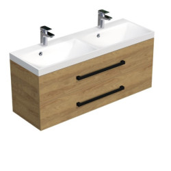 Koupelnová skříňka s černou úchytkou a umyvadlem SAT Cube Way 120x47,5x40 cm dub Hickory mat CUBE2C120ZDH