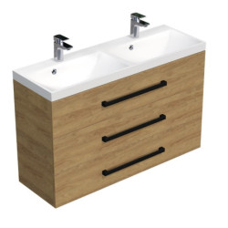 Koupelnová skříňka s černou úchytkou a umyvadlem SAT Cube Way 120x76,5x40 cm dub Hickory mat CUBE2C1203DH