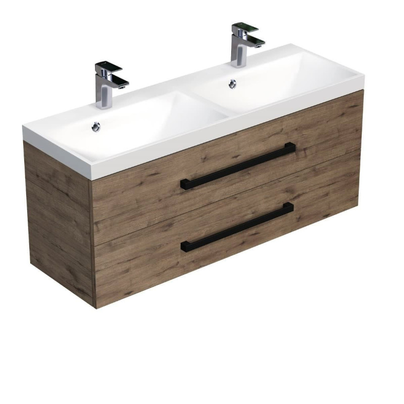 Koupelnová skříňka s černou úchytkou a umyvadlem SAT Cube Way 120x53x40 cm dub Wellington mat CUBE2C120ZDW