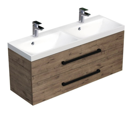 Koupelnová skříňka s černou úchytkou a umyvadlem SAT Cube Way 120x53x40 cm dub Wellington mat CUBE2C120ZDW