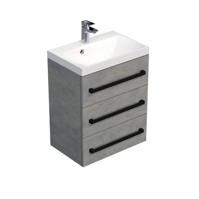 Koupelnová skříňka s černou úchytkou a umyvadlem SAT Cube Way 60x76,5x40 cm beton mat CUBE2C603BE
