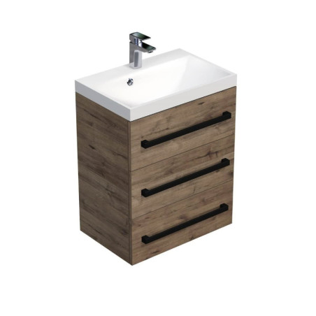 Koupelnová skříňka s černou úchytkou a umyvadlem SAT Cube Way 60x76,540 cm dub Wellington mat CUBE2C603DW