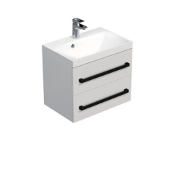 Koupelnová skříňka s černou úchytkou a umyvadlem SAT Cube Way 60x53x40 cm bílá lesk lesk/mat CUBE2C60ZBL