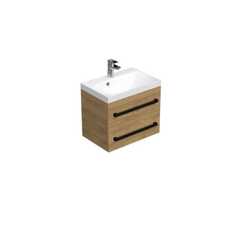 Koupelnová skříňka s černou úchytkou a umyvadlem SAT Cube Way 60x53x40 cm dub Hickory mat CUBE2C60ZDH
