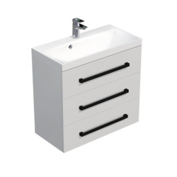 Koupelnová skříňka s černou úchytkou a umyvadlem SAT Cube Way 80x76,5x40 cm bílá lesk lesk/mat CUBE2C803BL