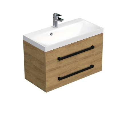 Koupelnová skříňka s černou úchytkou a umyvadlem SAT Cube Way 80x53x40 cm dub Hickory mat CUBE2C80ZDH