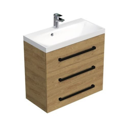 Koupelnová skříňka s černou úchytkou a umyvadlem SAT Cube Way 80x76,5x40 cm dub Hickory mat CUBE2C803DH