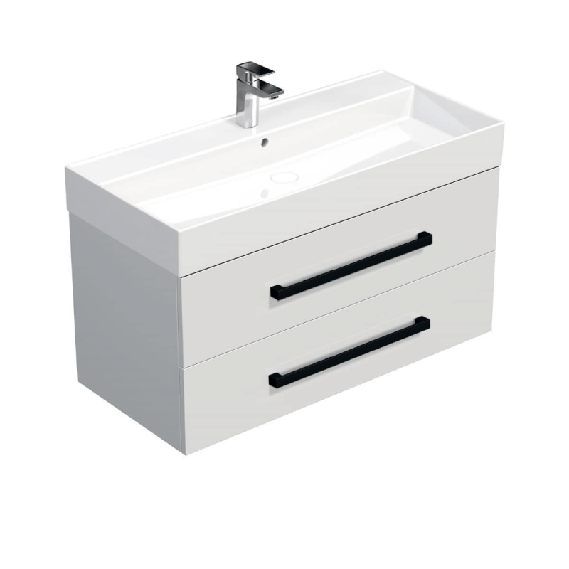 Koupelnová skříňka s černou úchytkou a umyvadlem SAT Cube Way 100x53x46 cm bílá lesk CUBE46C1002BISAT