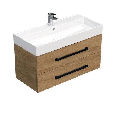 Koupelnová skříňka s černou úchytkou a umyvadlem SAT Cube Way 100x53x46 cm dub Hickory mat CUBE46C1002DHSAT