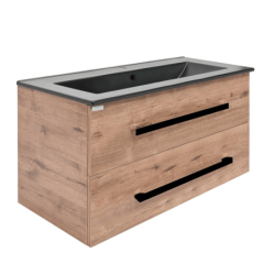 Koupelnová skříňka s černou úchytkou a umyvadlem SAT Cube Way 100x53x46 cm dub Wellington mat CUBE46C1002DWMODC