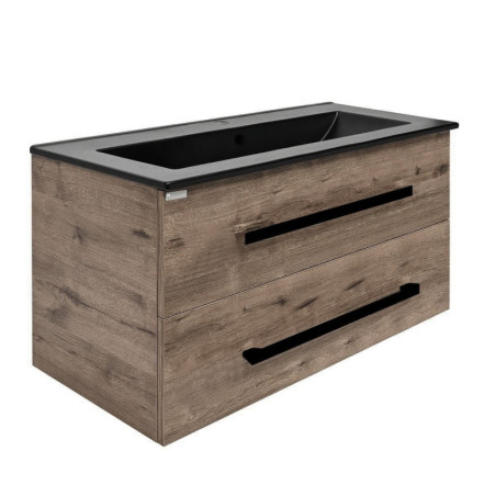 Koupelnová skříňka s černou úchytkou a umyvadlem SAT Cube Way 100x53x46 cm dub Wellington mat CUBE46C1002DWMODC