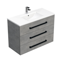 Koupelnová skříňka s černou úchytkou a umyvadlem SAT Cube Way 100x76,5x46 cm beton mat CUBE46C1003BEMOD