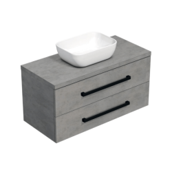 Koupelnová skříňka s černou úchytkou a krycí deskou SAT Cube Way 100x47,5x46 cm beton mat CUBE46C1003BESAT45