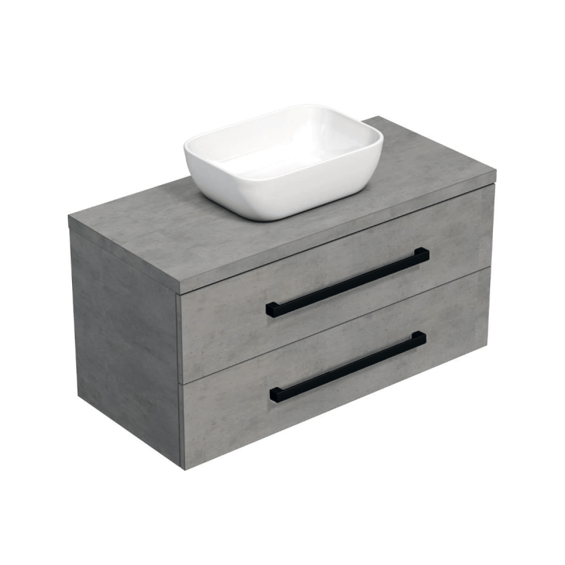 Koupelnová skříňka s černou úchytkou a krycí deskou SAT Cube Way 100x47,5x46 cm beton mat CUBE46C1003BESAT45