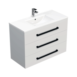 Koupelnová skříňka s černou úchytkou a umyvadlem SAT Cube Way 100x71x46 cm bílá lesk CUBE46C1003BIMOD