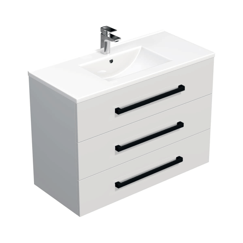 Koupelnová skříňka s černou úchytkou a umyvadlem SAT Cube Way 100x71x46 cm bílá lesk CUBE46C1003BIMOD