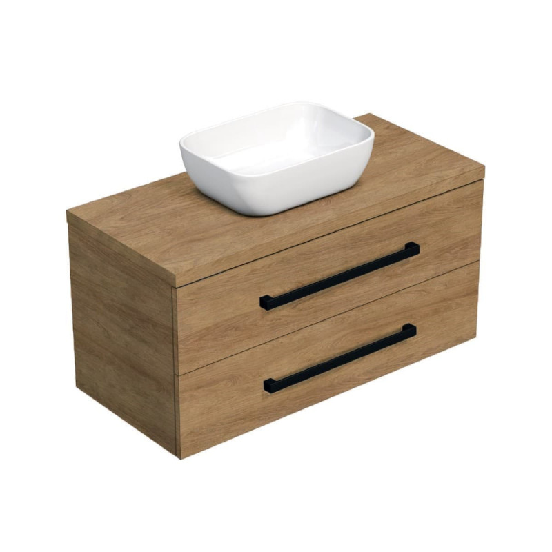 Koupelnová skříňka s černou úchytkou a krycí deskou SAT Cube Way 100x47,5x46 cm dub Hickory mat CUBE46C1003DHSAT45