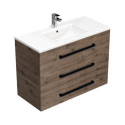 Koupelnová skříňka s černou úchytkou a umyvadlem SAT Cube Way 100x76,5x46 cm dub Wellington mat CUBE46C1003DWMOD