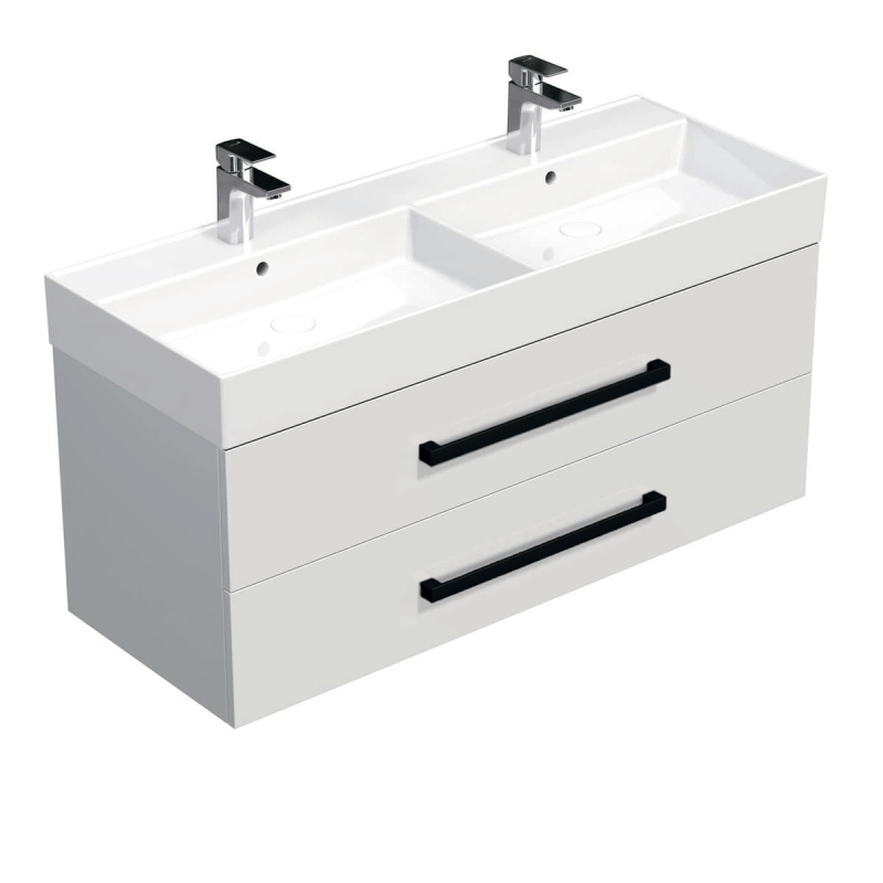 Koupelnová skříňka s černou úchytkou a umyvadlem SAT Cube Way 120x53x46 cm bílá lesk CUBE46C1202BISAT