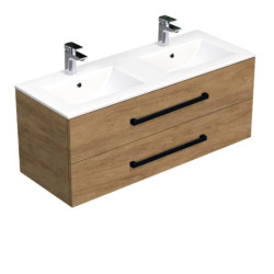 Koupelnová skříňka s černou úchytkou a umyvadlem SAT Cube Way 120x53x46 cm dub Hickory mat CUBE46C1202DHMOD