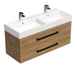 Koupelnová skříňka s černou úchytkou a umyvadlem SAT Cube Way 120x53x46 cm dub Hickory mat CUBE46C1202DHSAT