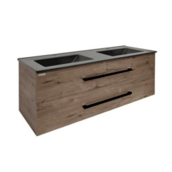 Koupelnová skříňka s černou úchytkou a umyvadlem SAT Cube Way 120x53x46 cm dub Hickory mat CUBE46C1202DWMODC