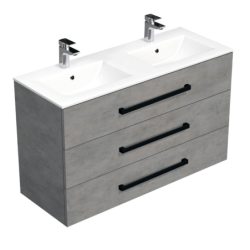 Koupelnová skříňka s černou úchytkou a umyvadlem SAT Cube Way 120x76,5x46 cm beton mat CUBE46C1203BEMOD