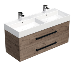 Koupelnová skříňka s černou úchytkou a umyvadlem SAT Cube Way 120x53x46 cm dub Wellington mat CUBE46C1202DWSAT