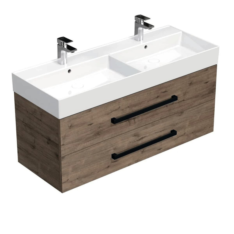 Koupelnová skříňka s černou úchytkou a umyvadlem SAT Cube Way 120x53x46 cm dub Wellington mat CUBE46C1202DWSAT