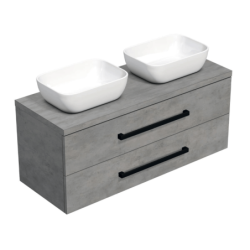 Koupelnová skříňka s černou úchytkou a krycí deskou SAT Cube Way 120x71x46 cm beton mat CUBE46C1203BESAT45