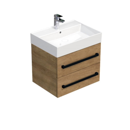 Koupelnová skříňka s černou úchytkou a umyvadlem SAT Cube Way 60x53x46 cm dub Hickory mat CUBE46C602DHSAT