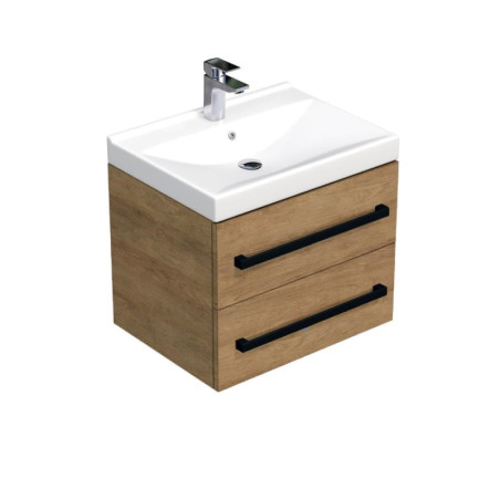 Koupelnová skříňka s černou úchytkou a umyvadlem SAT Cube Way 60x53x46 cm dub Hickory mat CUBE46C602DHVER