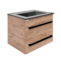 Koupelnová skříňka s černou úchytkou a umyvadlem SAT Cube Way 60x53x46 cm dub Wellington mat CUBE46C602DWMODC