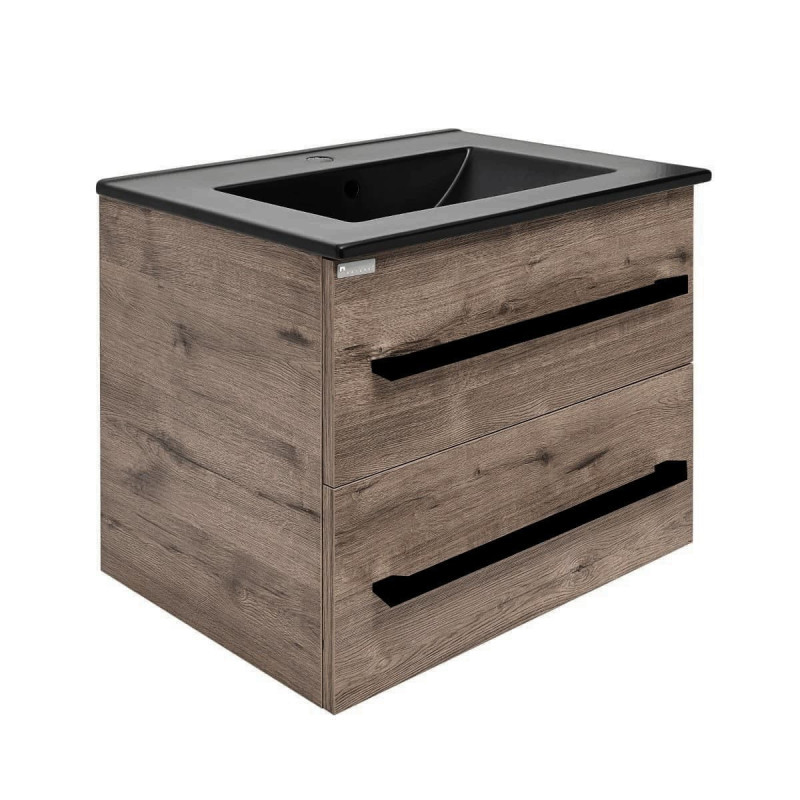 Koupelnová skříňka s černou úchytkou a umyvadlem SAT Cube Way 60x53x46 cm dub Wellington mat CUBE46C602DWMODC