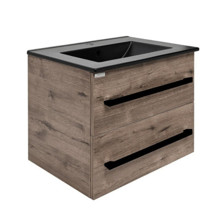 Koupelnová skříňka s černou úchytkou a umyvadlem SAT Cube Way 60x53x46 cm dub Wellington mat CUBE46C602DWMODC