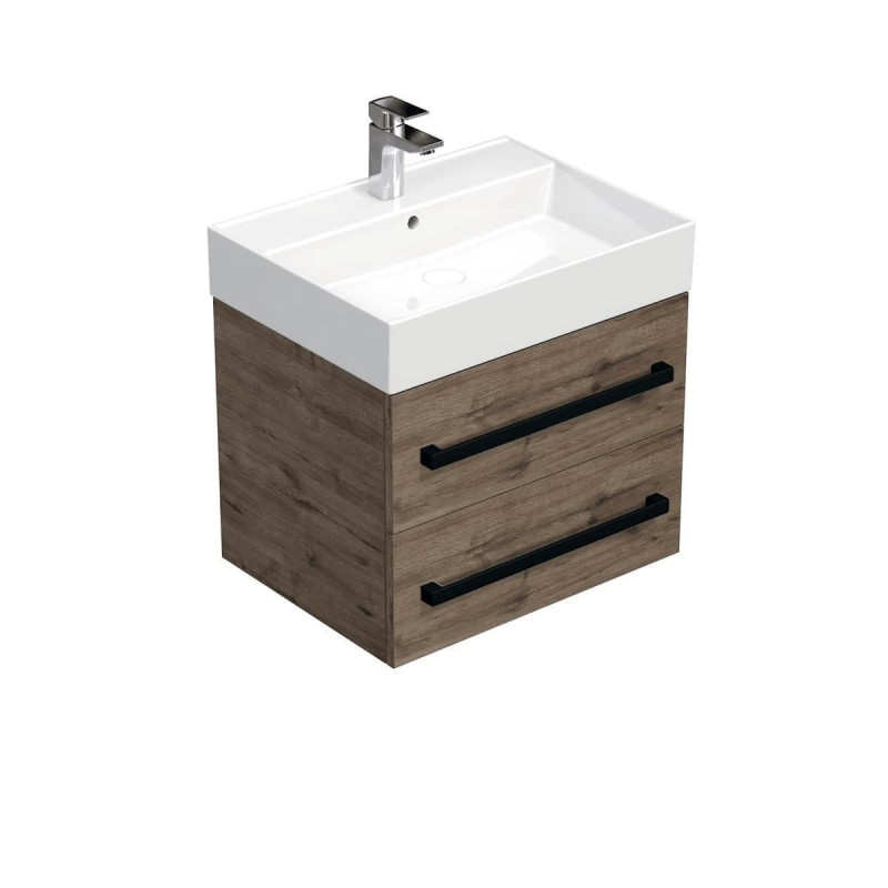 Koupelnová skříňka s černou úchytkou a umyvadlem SAT Cube Way 60x53x46 cm dub Wellington mat CUBE46C602DWSAT